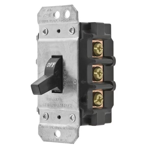 Industrial Toggle Switch, Motor Disconnect 3P, 30A 600V AC, Side Wired Black, Bryant, Mfr#: 30003D